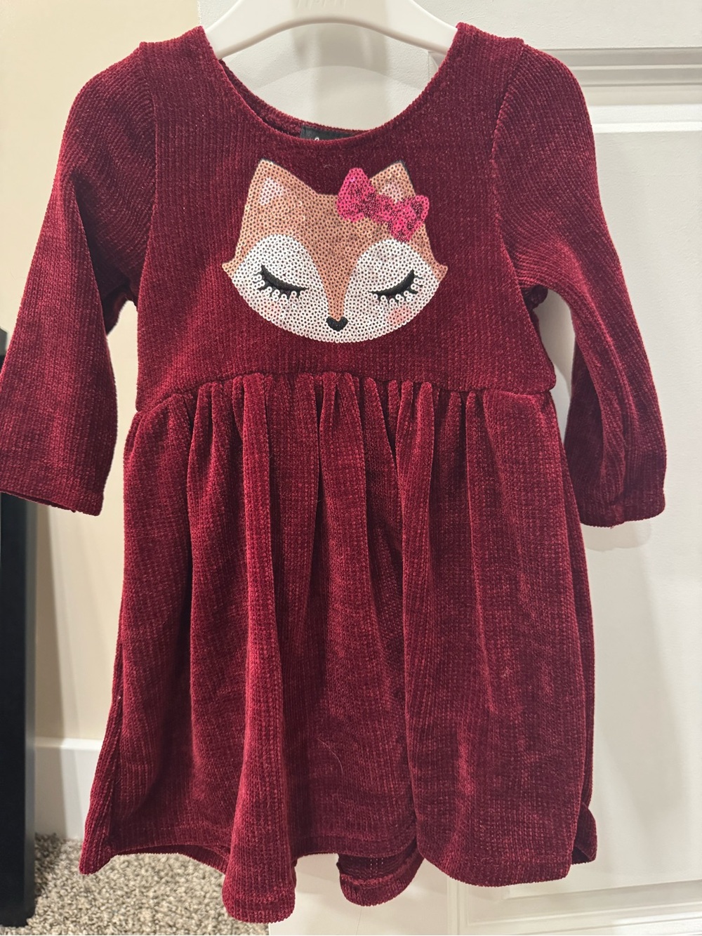 lilt Burgundy Velvet Dress with Fox Sequin Applique